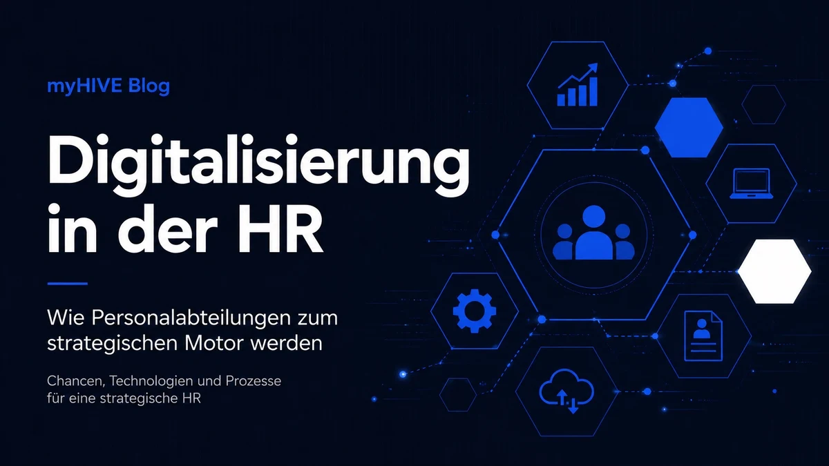Vernetzte Symbole für digitale Prozesse, Daten und Zusammenarbeit in der Personalabteilung